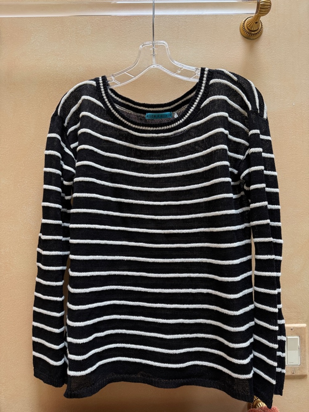 Alice + Olivia Black and White Striped Crewneck Sweater